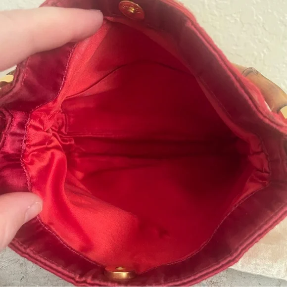 Gucci Red Satin Bamboo Crossbody Bag - Picture 8 of 15